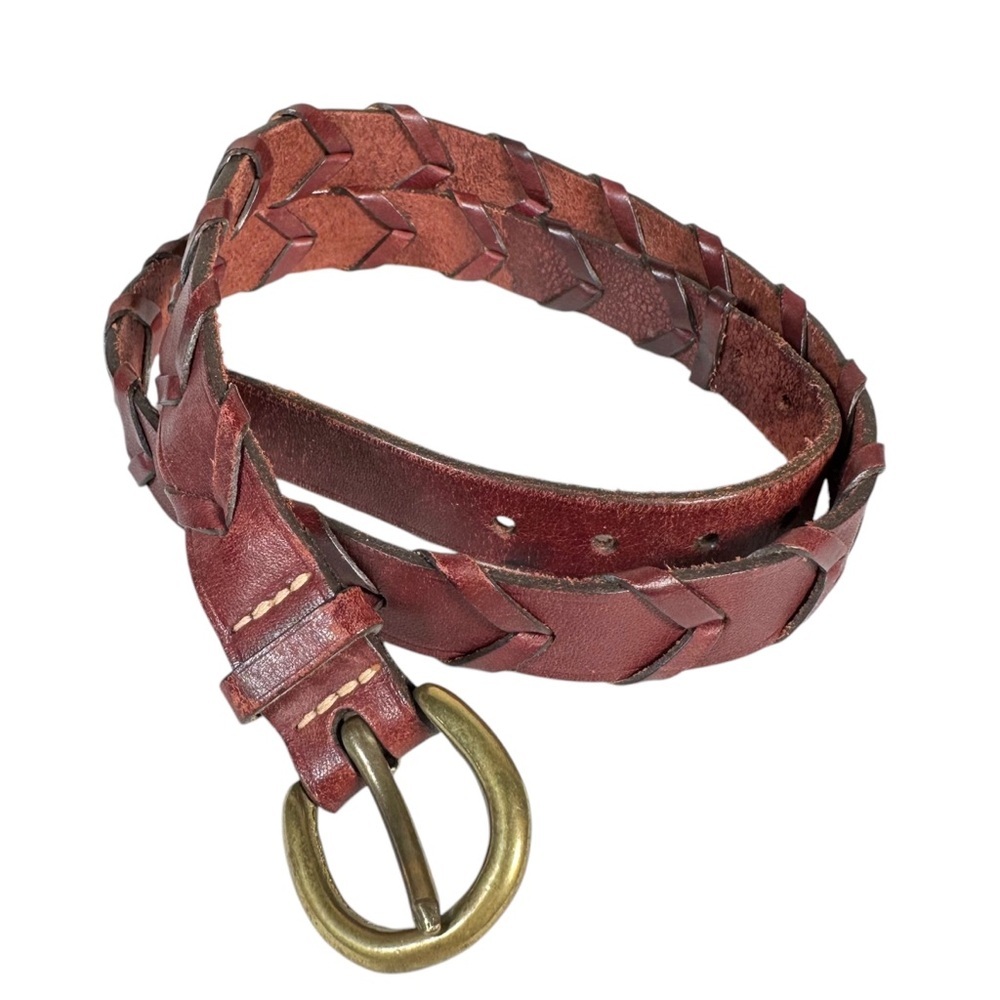 VINTAGE Minimalist Braided Mahogany Leather Belt
